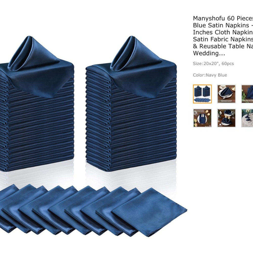 New 60 count Navy Blue Satin Dinner Napkins
